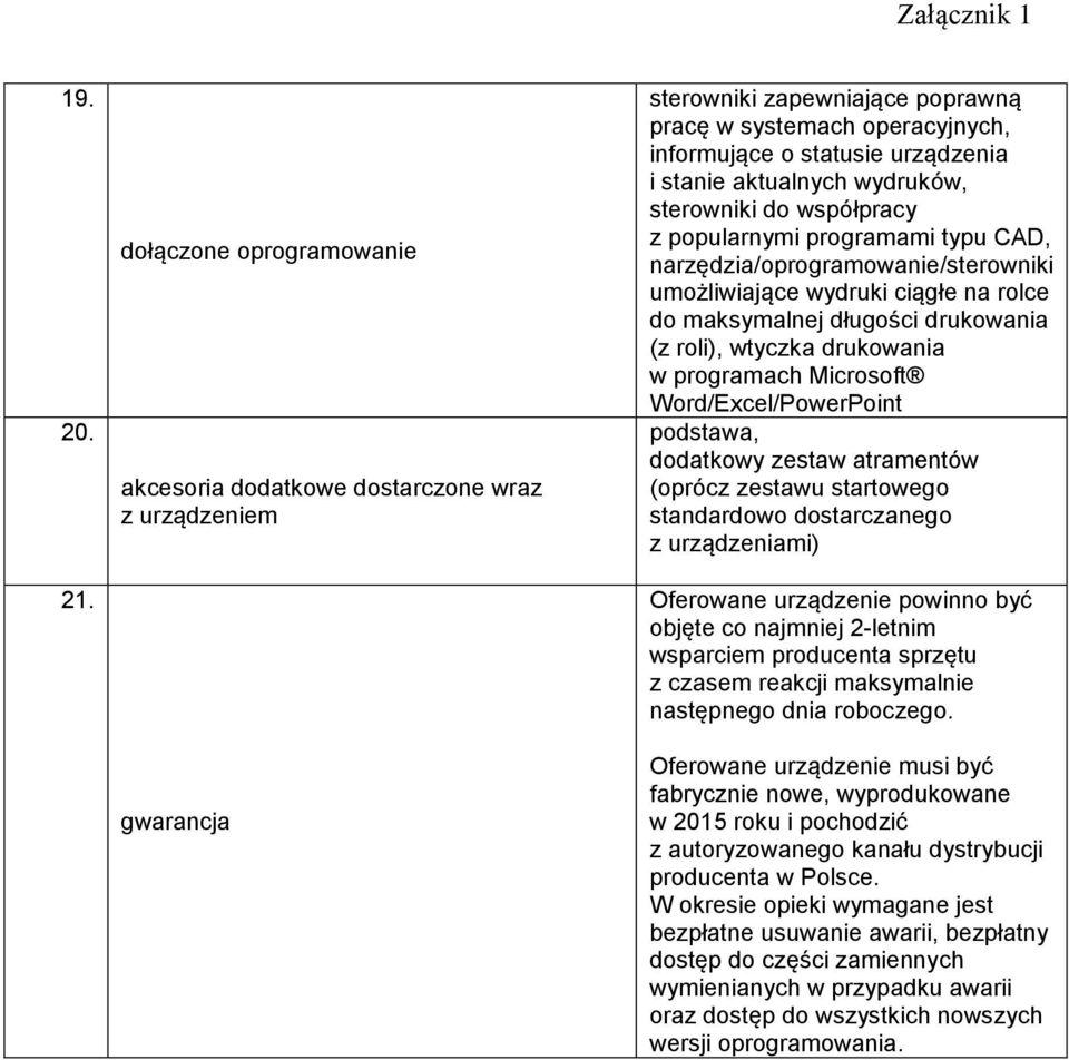 aktualnych wydruków, sterowniki do współpracy z popularnymi programami typu CAD, narzędzia/oprogramowanie/sterowniki umożliwiające wydruki ciągłe na rolce do maksymalnej długości drukowania (z roli),