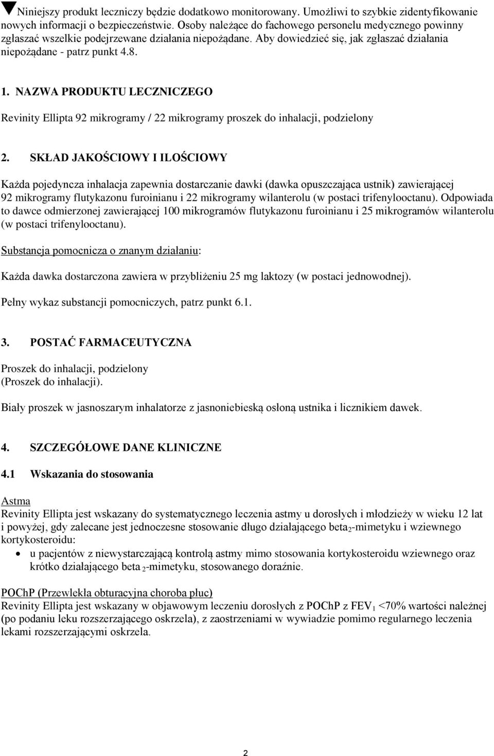 NAZWA PRODUKTU LECZNICZEGO Revinity Ellipta 92 mikrogramy / 22 mikrogramy proszek do inhalacji, podzielony 2.