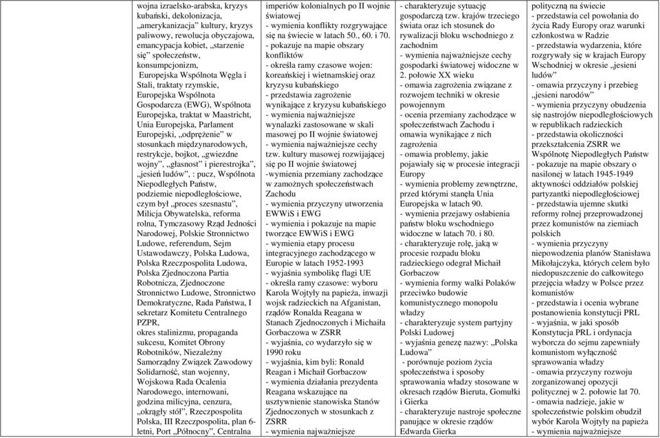 międzynarodowych, restrykcje, bojkot, gwiezdne wojny, głasnost i pierestrojka, jesień ludów, : pucz, Wspólnota Niepodległych Państw, podziemie niepodległościowe, czym był proces szesnastu, Milicja