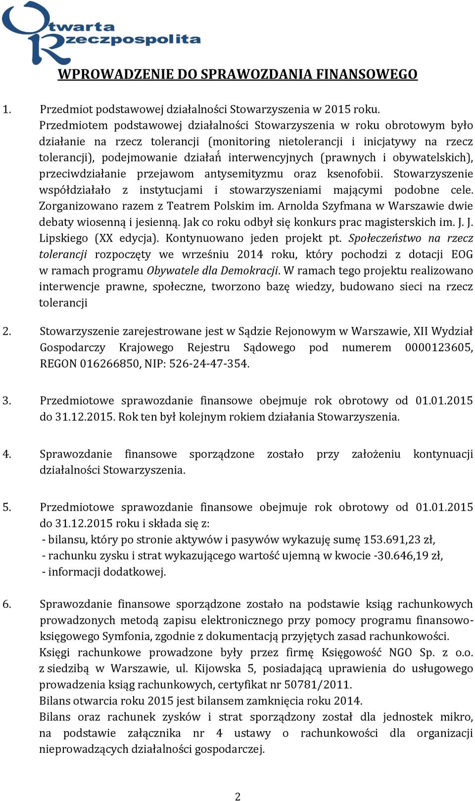 interwencyjnych (prawnych i obywatelskich), przeciwdziałanie przejawom antysemityzmu oraz ksenofobii. Stowarzyszenie współdziałało z instytucjami i stowarzyszeniami mającymi podobne cele.