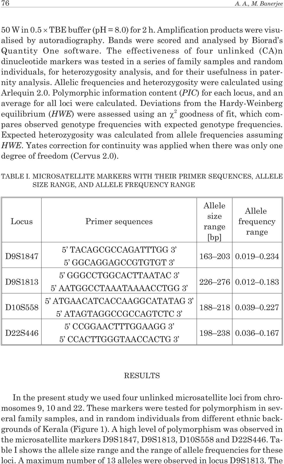 analysis. Allelic frequencies and heterozygosity were calculated using Arlequin 2.0. Polymorphic information content (PIC) for each locus, and an average for all loci were calculated.