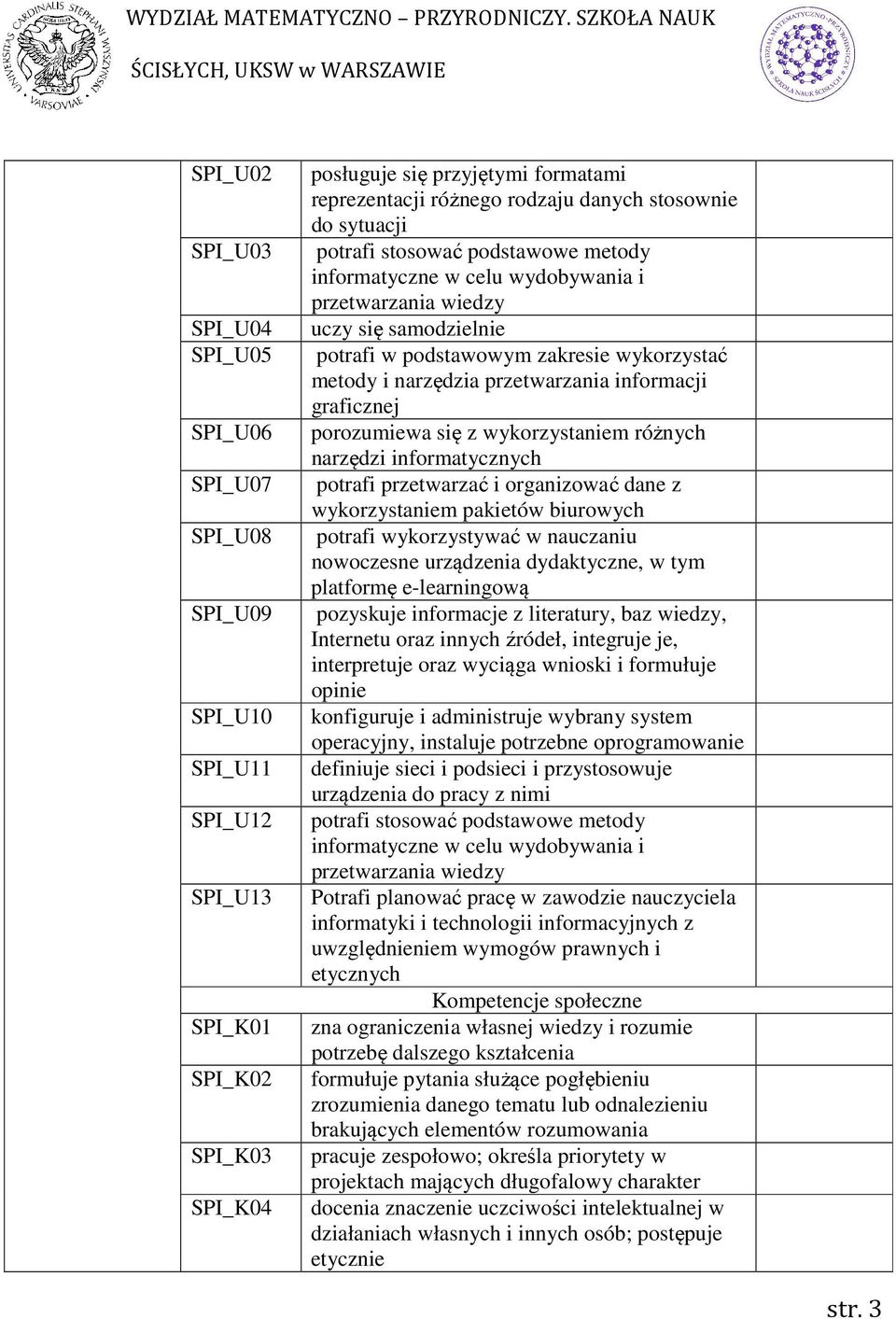 rodzaju danych stosownie do sytuacji potrafi stosować podstawowe metody informatyczne w celu wydobywania i przetwarzania wiedzy uczy się samodzielnie potrafi w podstawowym zakresie wykorzystać metody