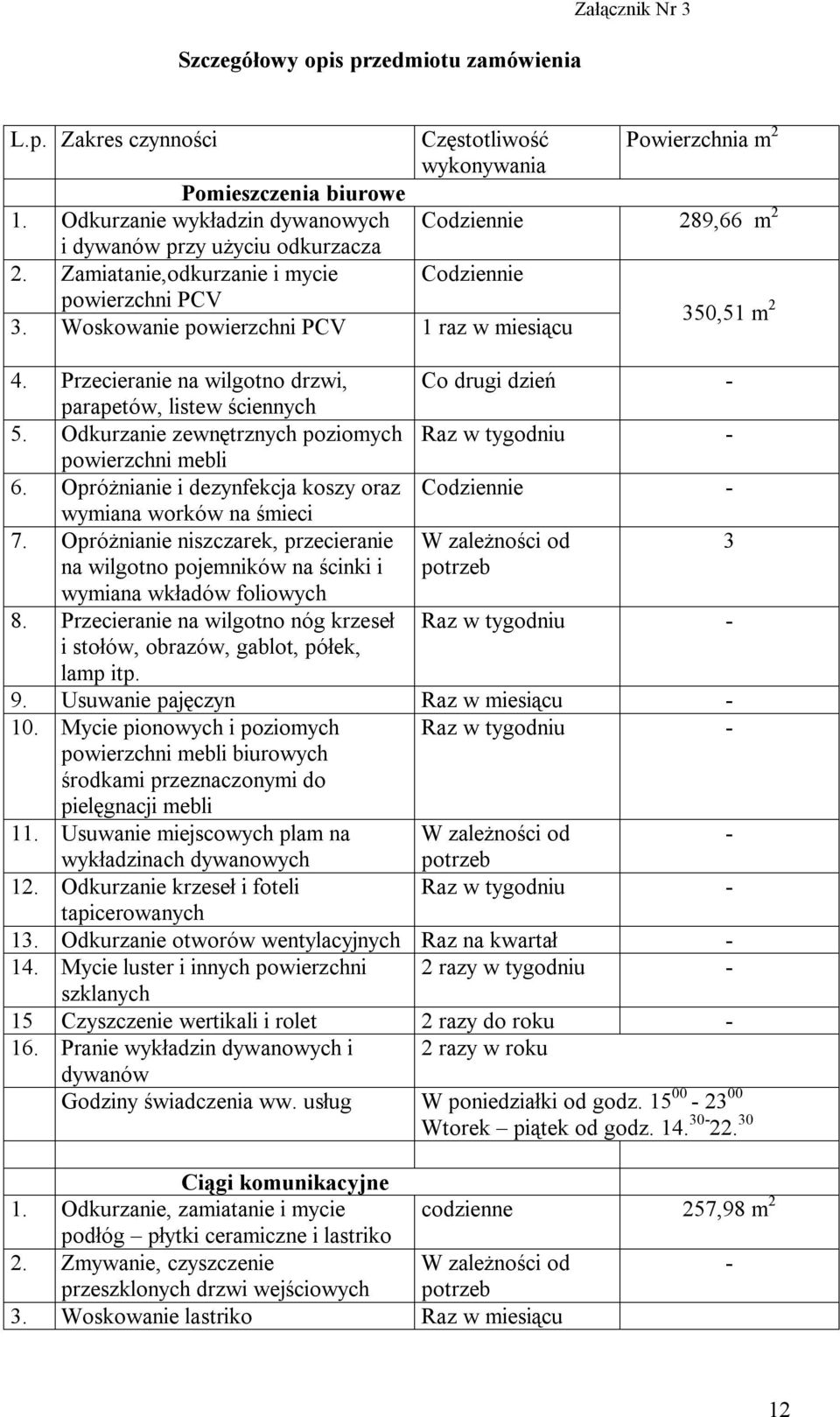 Przecieranie na wilgotno drzwi, Co drugi dzień - parapetów, listew ściennych 5. Odkurzanie zewnętrznych poziomych Raz w tygodniu - powierzchni mebli 6.