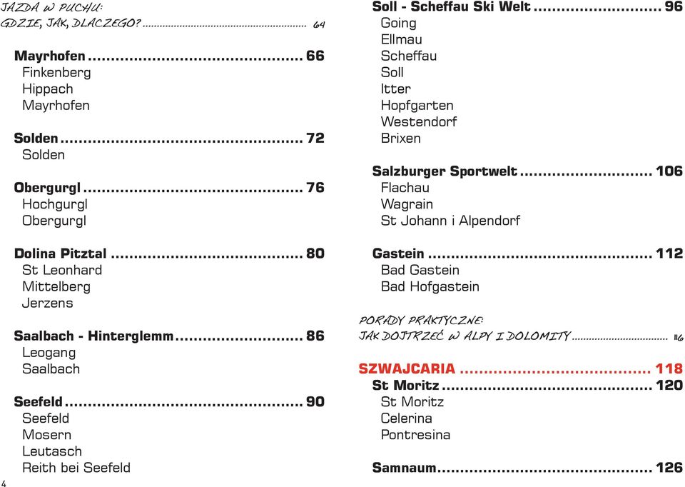 .. 106 Flachau Wagrain St Johann i Alpendorf 4 Dolina Pitztal... 80 St Leonhard Mittelberg Jerzens Saalbach - Hinterglemm... 86 Leogang Saalbach Seefeld.