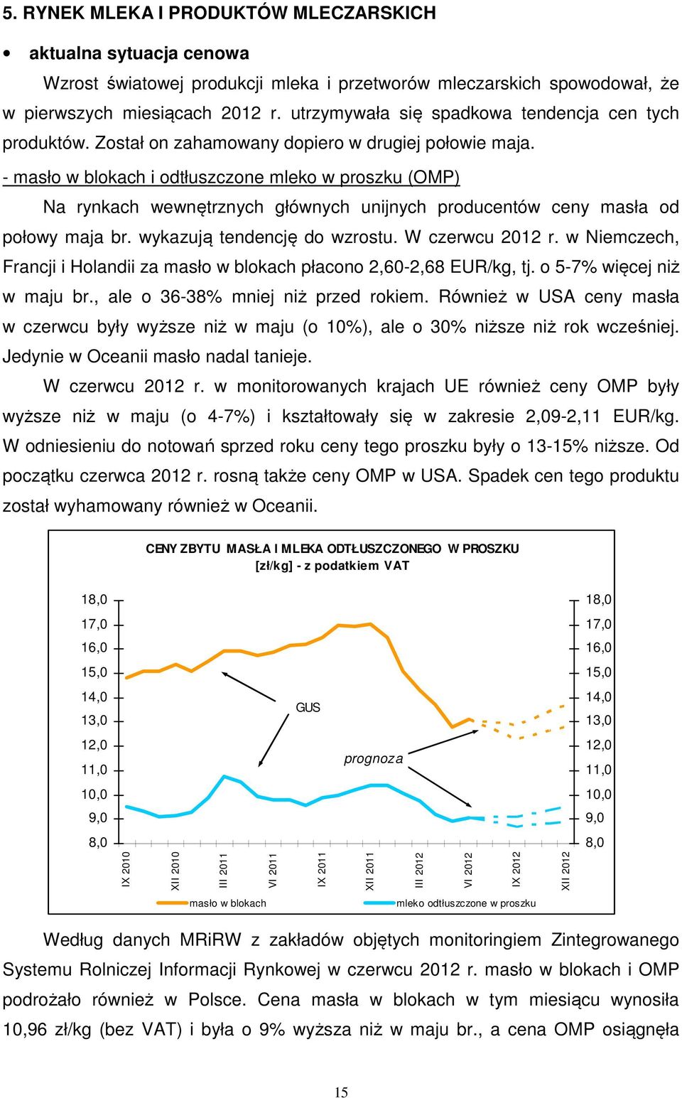 - masło w blokach i odtłuszczone mleko w proszku (OMP) Na rynkach wewnętrznych głównych unijnych producentów ceny masła od połowy maja br. wykazują tendencję do wzrostu. W czerwcu 2012 r.