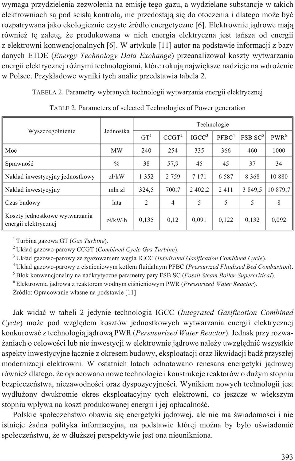 W artykule [11] autor na podstawie informacji z bazy danych ETDE (Energy Technology Data Exchange) przeanalizowa³ koszty wytwarzania energii elektrycznej ró nymi technologiami, które rokuj¹