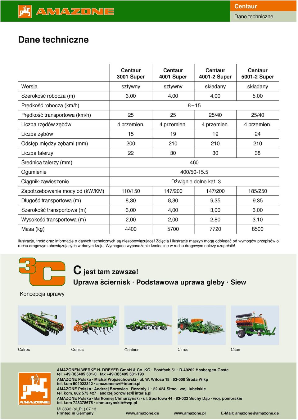 4 przemien. 4 przemien. 4 przemien. Liczba zębów 15 19 19 24 Odstęp między zębami (mm) 200 210 210 210 Liczba talerzy 22 30 30 38 Średnica talerzy (mm) 460 Ogumienie 400/50-15.