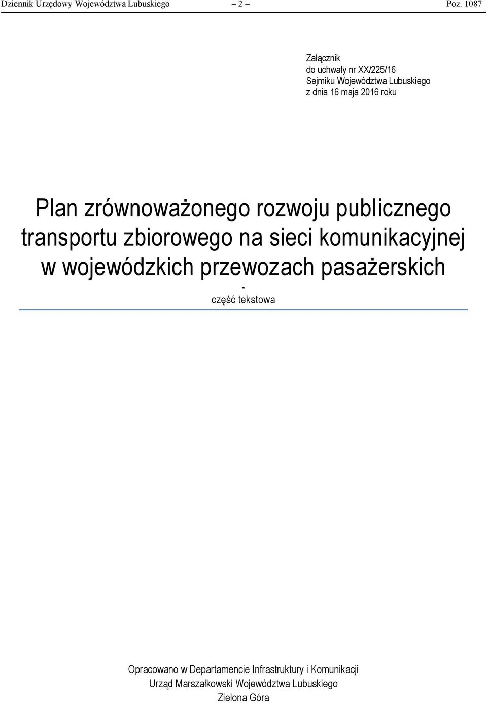 Plan zrównoważonego rozwoju publicznego transportu zbiorowego na sieci komunikacyjnej w