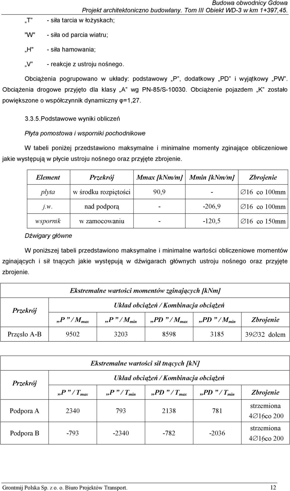 Obciążenie pojazdem K zostało powiększone o współczynnik dynamiczny φ=1,27. 3.3.5.
