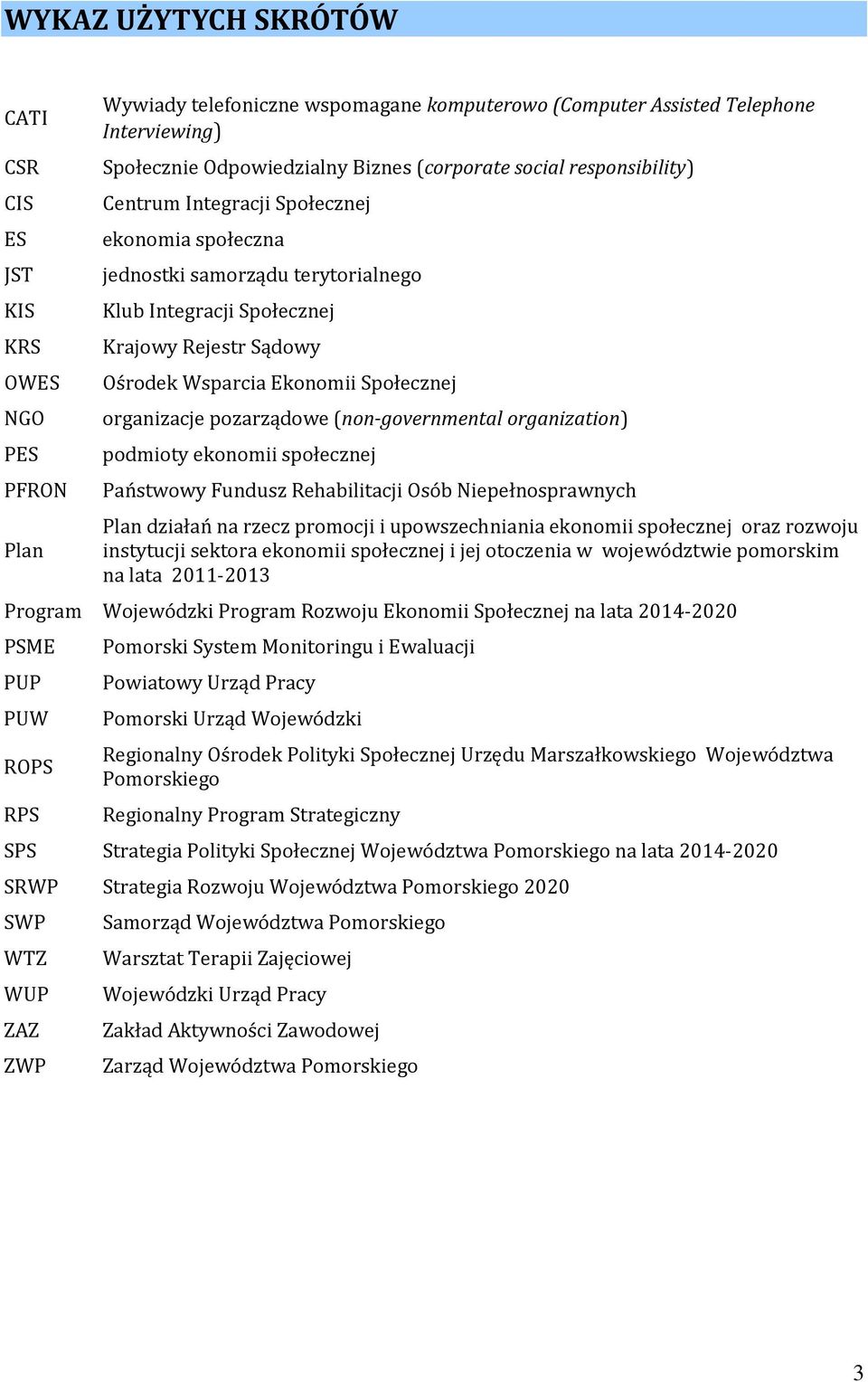 organizacje pozarządowe (non-governmental organization) podmioty ekonomii społecznej PFRON Państwowy Fundusz Rehabilitacji Osób Niepełnosprawnych Plan Plan działań na rzecz promocji i upowszechniania