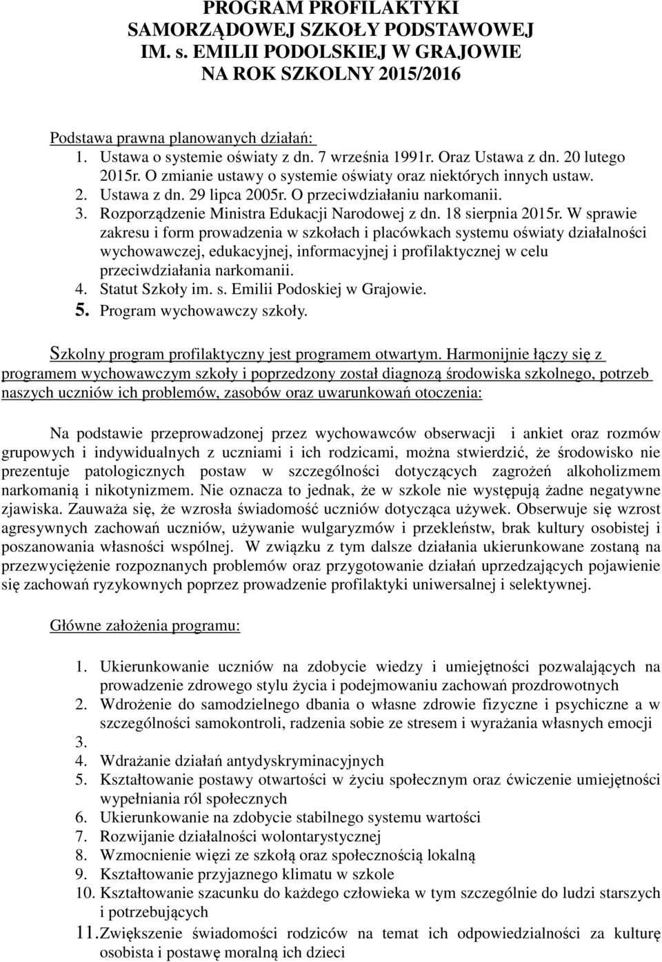 Rozporządzenie Ministra Edukacji Narodowej z dn. 18 sierpnia 2015r.