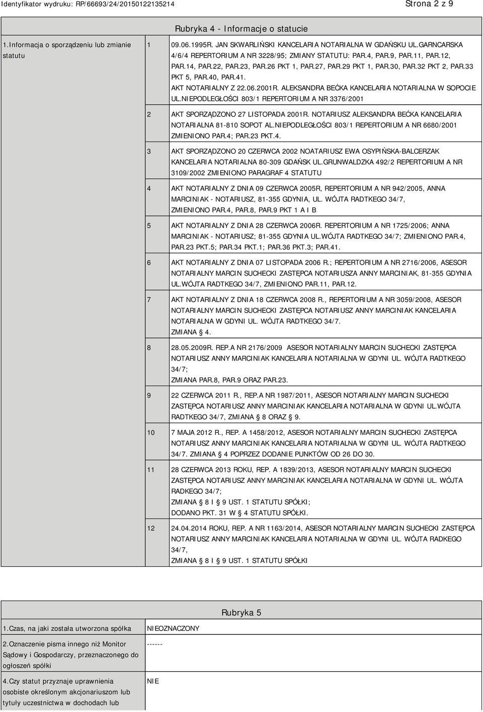 AKT NOTARIALNY Z 22.06.2001R. ALEKSANDRA BEĆKA KANCELARIA NOTARIALNA W SOPOCIE UL.PODLEGŁOŚCI 803/1 REPERTORIUM A NR 3376/2001 2 AKT SPORZĄDZONO 27 LISTOPADA 2001R.
