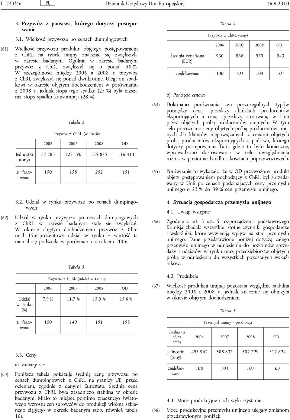 Ogólnie w okresie badanym przywóz z ChRL zwiększył się o ponad 50 %. W szczególności między 2006 a 2008 r. przywóz z ChRL zwiększył się ponad dwukrotnie.