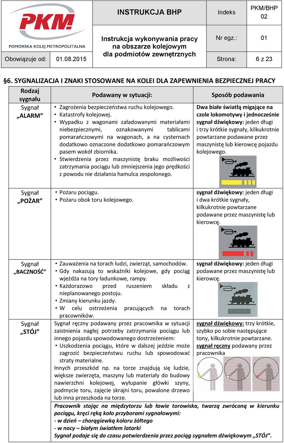 Wypadku z wagonami załadowanymi materiałami niebezpiecznymi, oznakowanymi tablicami pomarańczowymi na wagonach, a na cysternach dodatkowo oznaczone dodatkowo pomarańczowym pasem wokół zbiornika.