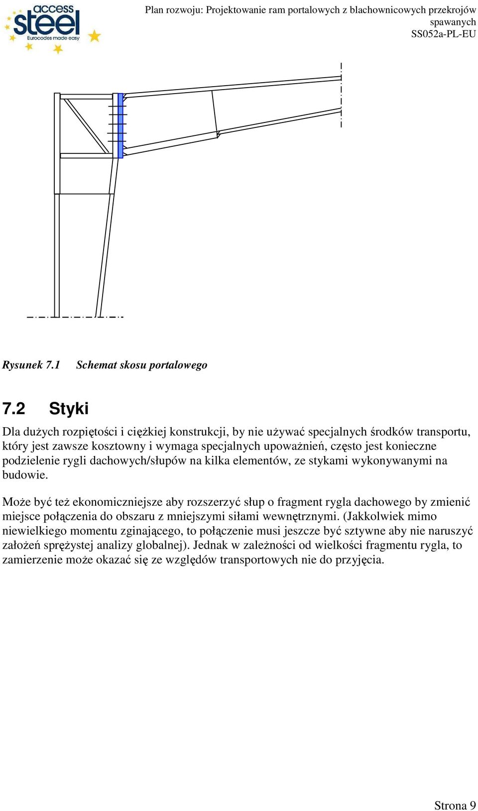 podzielenie rygli dachowych/słupów na kilka elementów, ze stykami wykonywanymi na budowie.