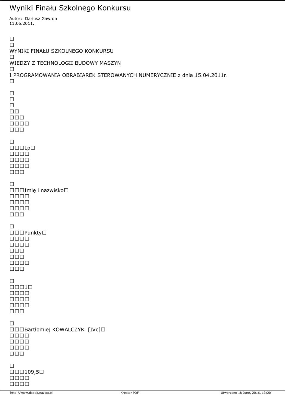 MASZYN I PROGRAMOWANIA OBRABIAREK STEROWANYCH NUMERYCZNIE z dnia
