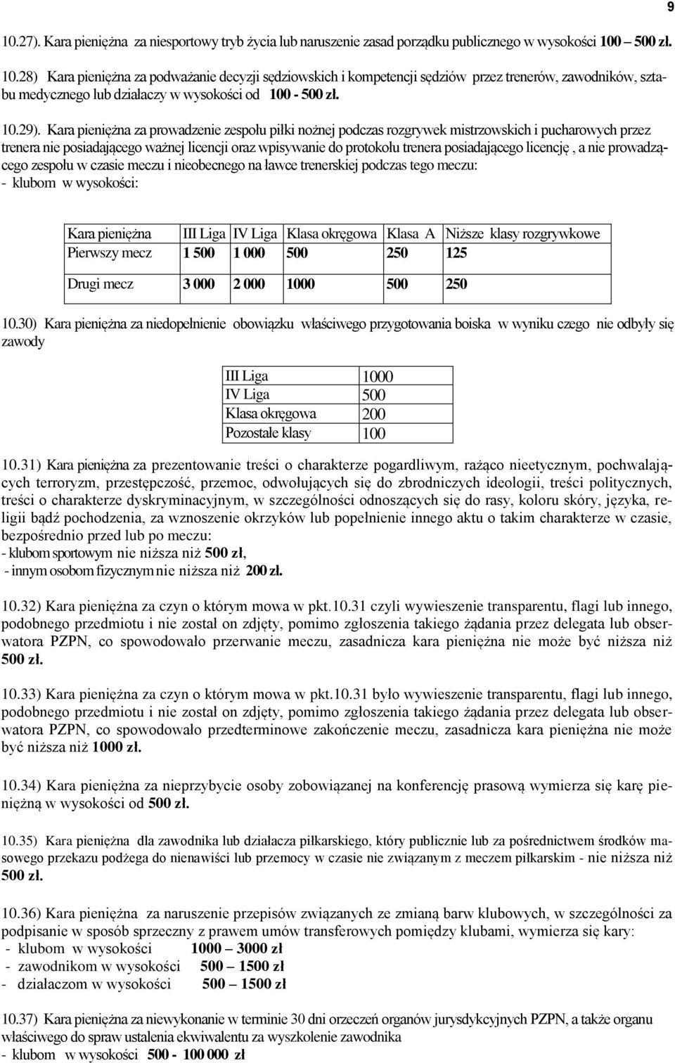 Kara pieniężna za prowadzenie zespołu piłki nożnej podczas rozgrywek mistrzowskich i pucharowych przez trenera nie posiadającego ważnej licencji oraz wpisywanie do protokołu trenera posiadającego