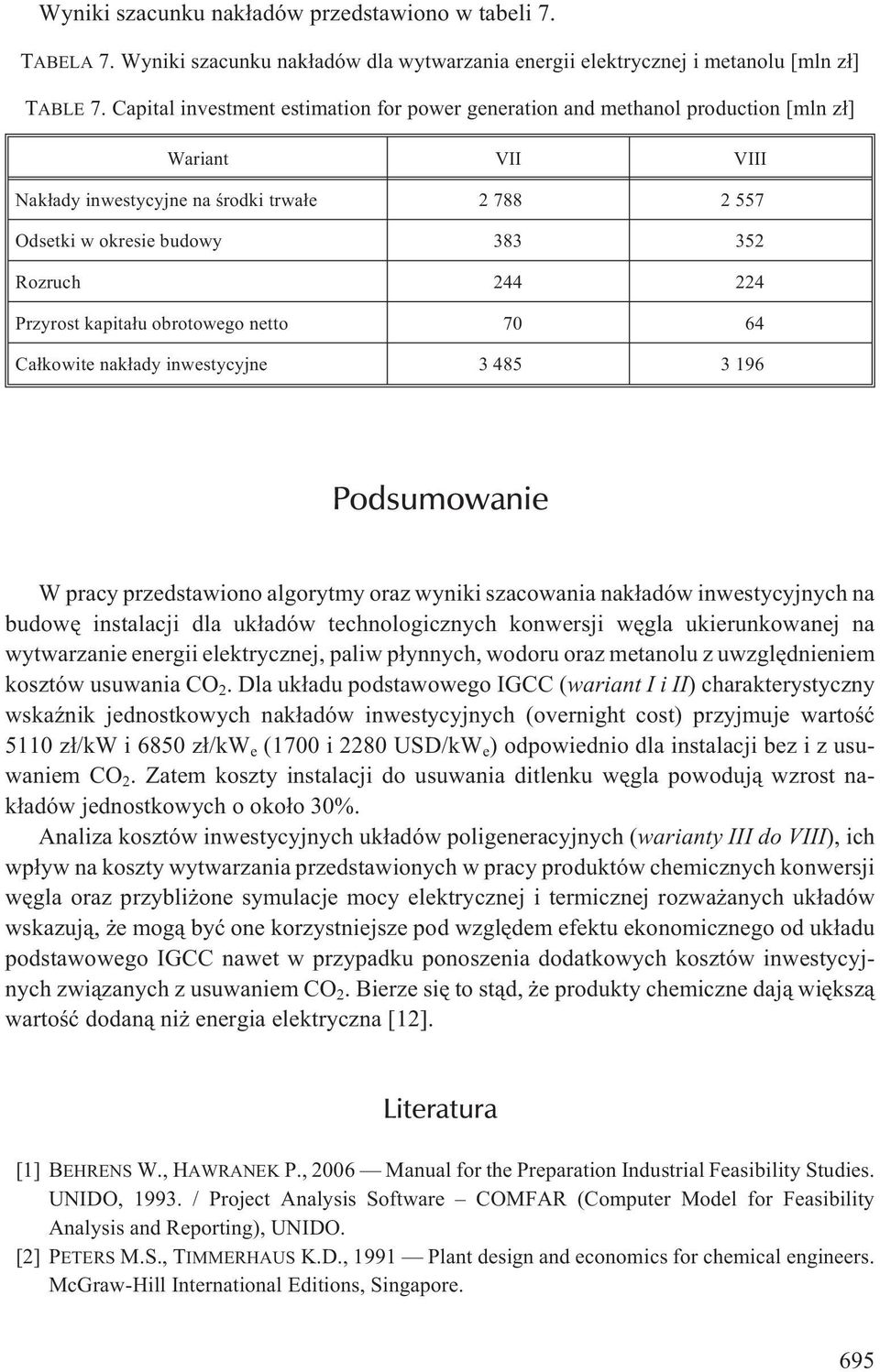 Przyrost kapita³u obrotowego netto 70 64 Ca³kowite nak³ady inwestycyjne 3 485 3 196 Podsumowanie W pracy przedstawiono algorytmy oraz wyniki szacowania nak³adów inwestycyjnych na budowê instalacji