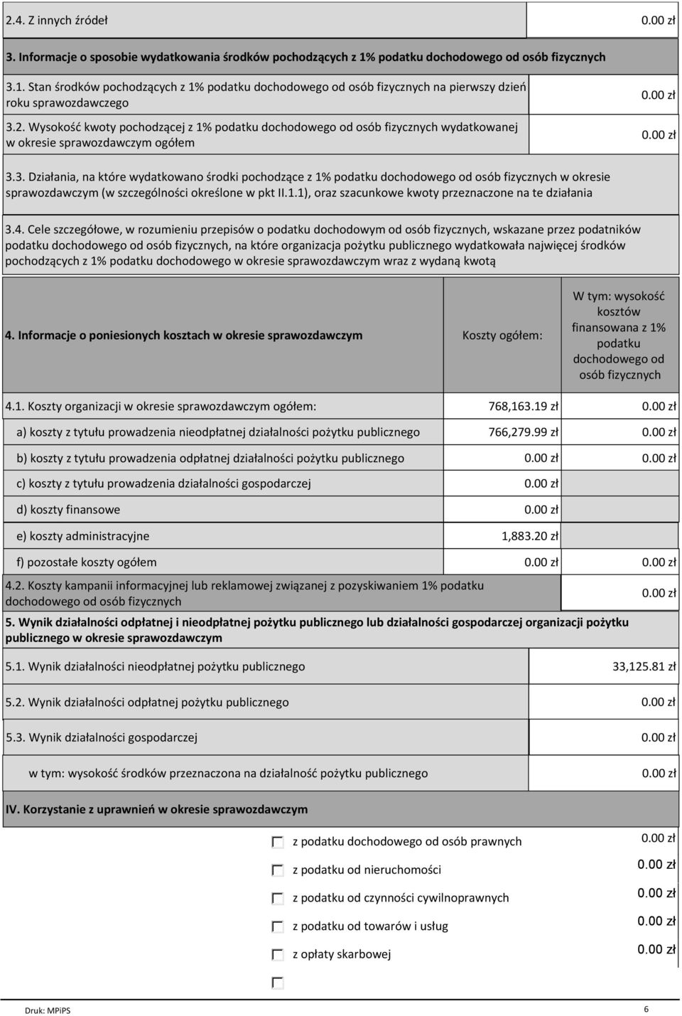 3. Działania, na które wydatkowano środki pochodzące z 1% podatku dochodowego od osób fizycznych w okresie sprawozdawczym (w szczególności określone w pkt II.1.1), oraz szacunkowe kwoty przeznaczone na te działania 3.