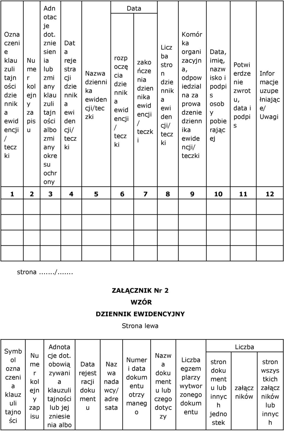 ńcze ni dzien nik ewid encji / teczk i Licz b stro n dzie nnik ewi den cji/ tecz ki Komór k orgni zcyjn, odpow iedzil n z prow dzenie dzienn ik ewide ncji/ teczki Dt, imię, nzw isko i podpi s osob y