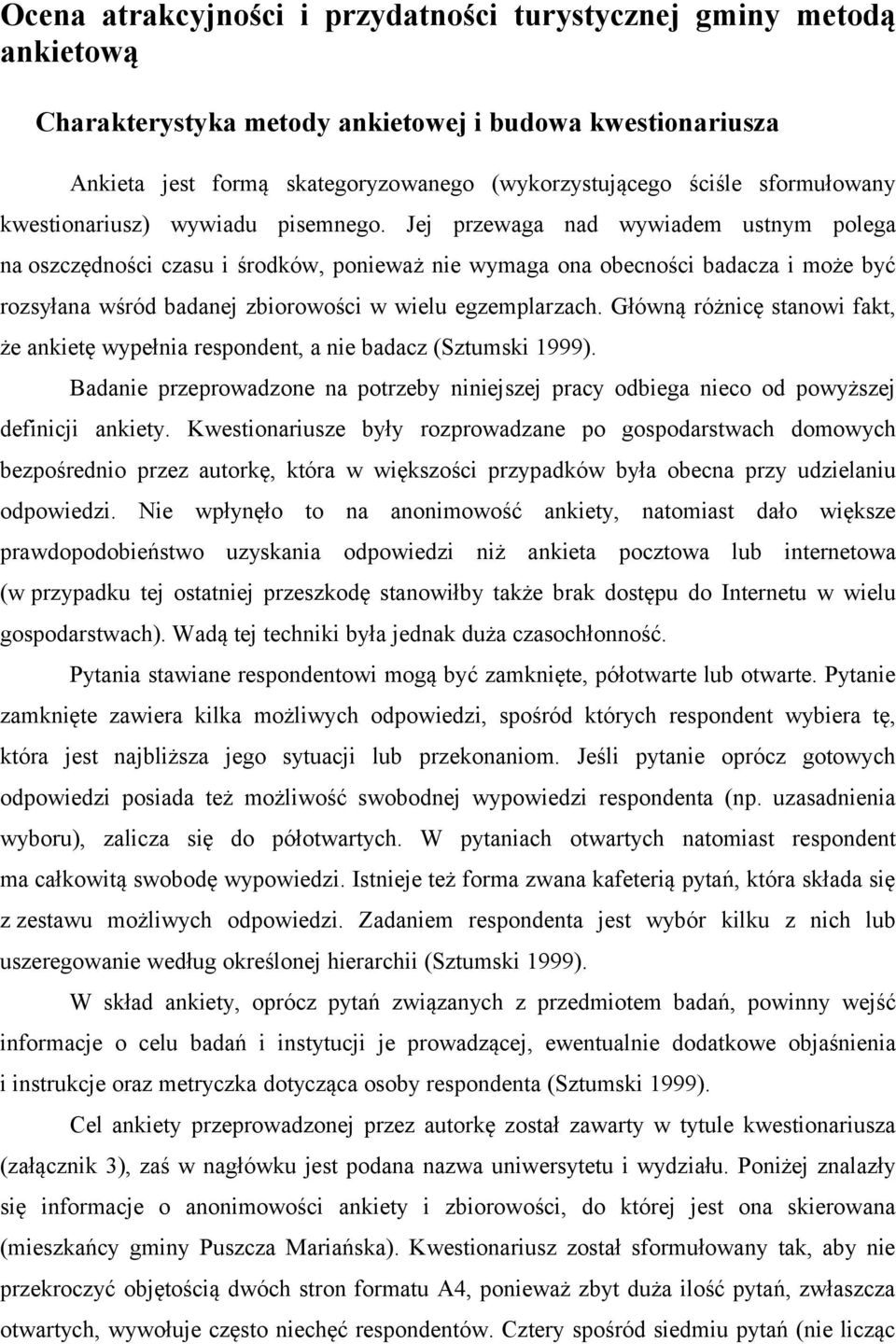 Ocena Atrakcyjności I Przydatności Turystycznej Gminy Metodą Ankietową Charakterystyka Metody 1066