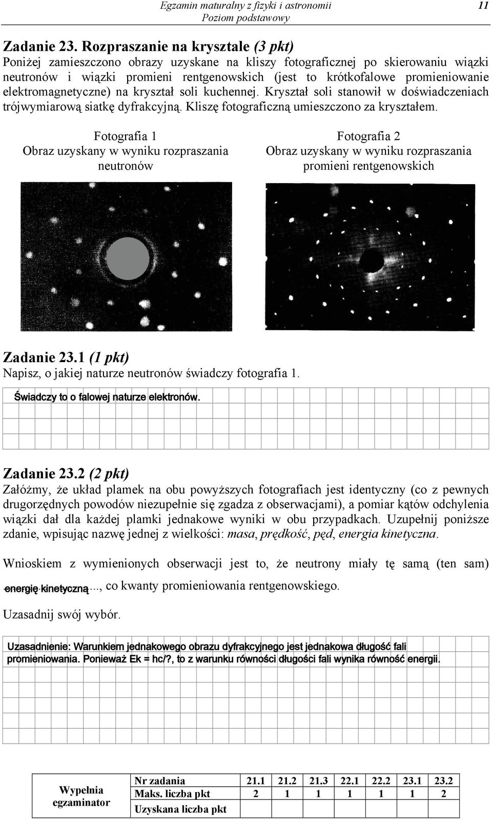 elektromagnetyczne) na kryształ soli kuchennej. Kryształ soli stanowił w doświadczeniach trójwymiarową siatkę dyfrakcyjną. Kliszę fotograficzną umieszczono za kryształem.