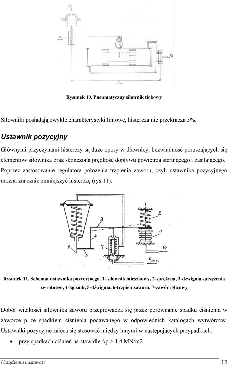 Poprzez zastosowanie regulatora położenia trzpienia zaworu, czyli ustawnika pozycyjnego można znacznie zmniejszyć histerezę (rys.11). Rysunek 11. Schemat ustawnika pozycyjnego.