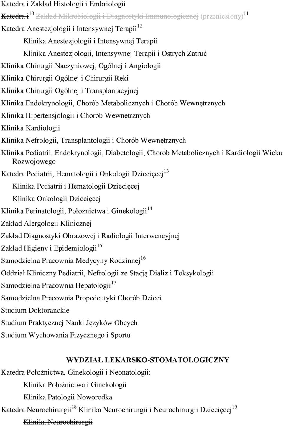 Ogólnej i Transplantacyjnej Klinika Endokrynologii, Chorób Metabolicznych i Chorób Wewnętrznych Klinika Hipertensjologii i Chorób Wewnętrznych Klinika Kardiologii Klinika Nefrologii, Transplantologii