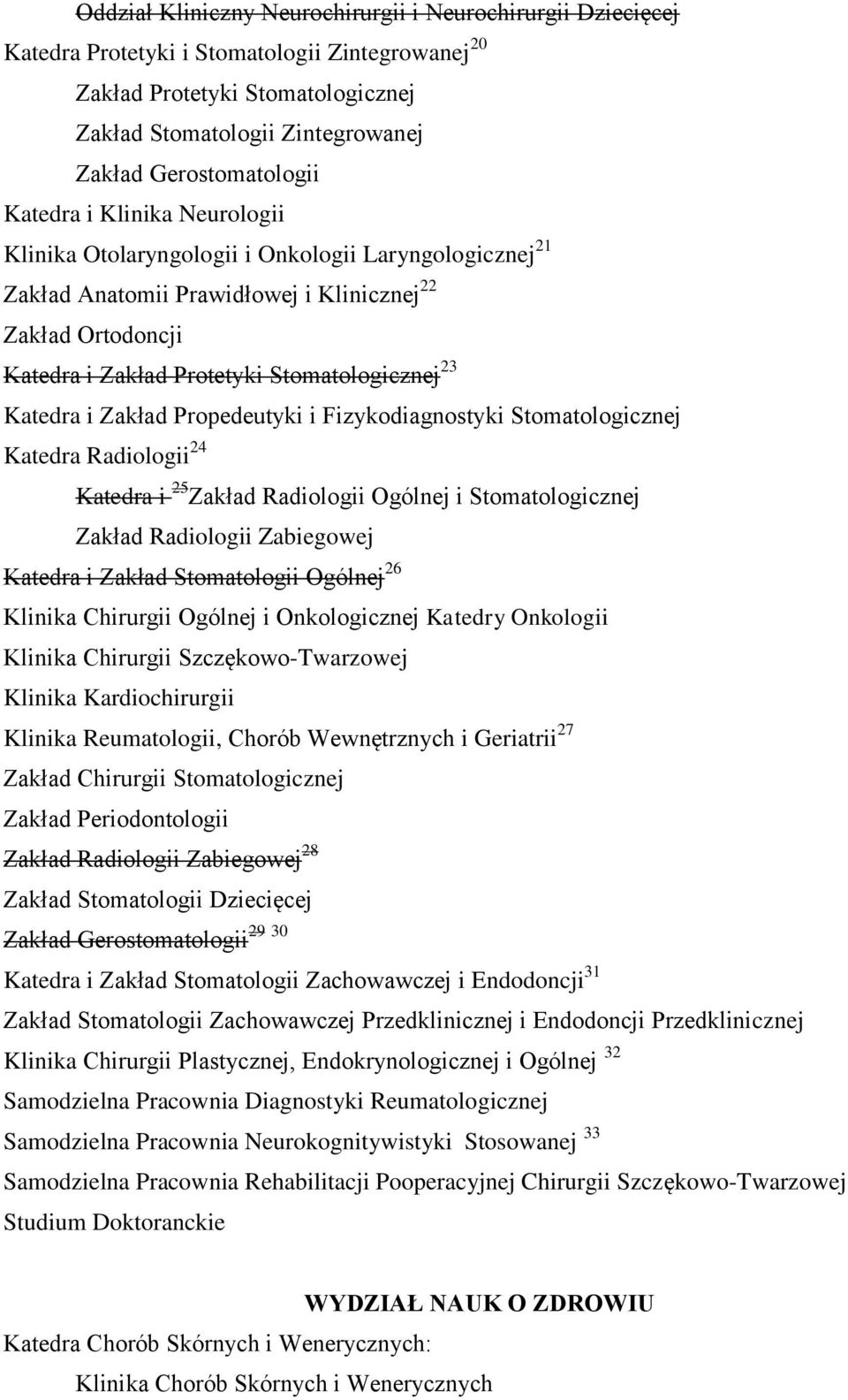 Stomatologicznej 23 Katedra i Zakład Propedeutyki i Fizykodiagnostyki Stomatologicznej Katedra Radiologii 24 Katedra i 25 Zakład Radiologii Ogólnej i Stomatologicznej Zakład Radiologii Zabiegowej