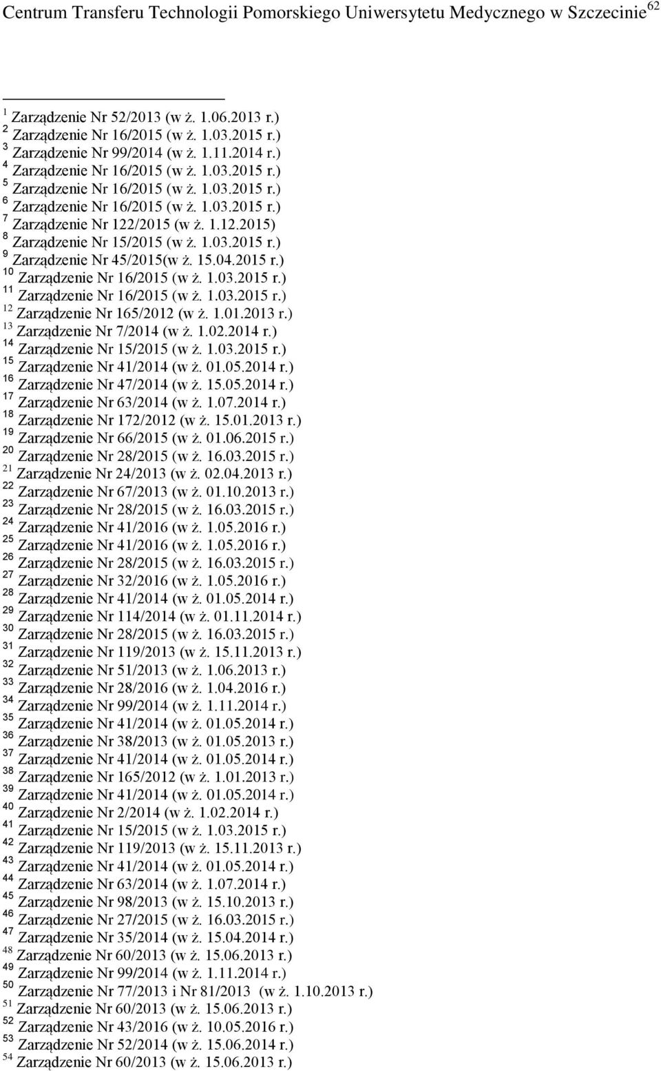 1.12.2015) 8 Zarządzenie Nr 15/2015 (w ż. 1.03.2015 r.) 9 Zarządzenie Nr 45/2015(w ż. 15.04.2015 r.) 10 Zarządzenie Nr 16/2015 (w ż. 1.03.2015 r.) 11 Zarządzenie Nr 16/2015 (w ż. 1.03.2015 r.) 12 Zarządzenie Nr 165/2012 (w ż.