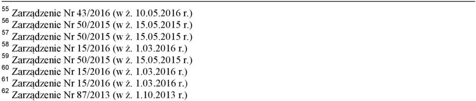 ) 59 Zarządzenie Nr 50/2015 (w ż. 15.05.2015 r.) 60 Zarządzenie Nr 15/2016 (w ż. 1.03.2016 r.