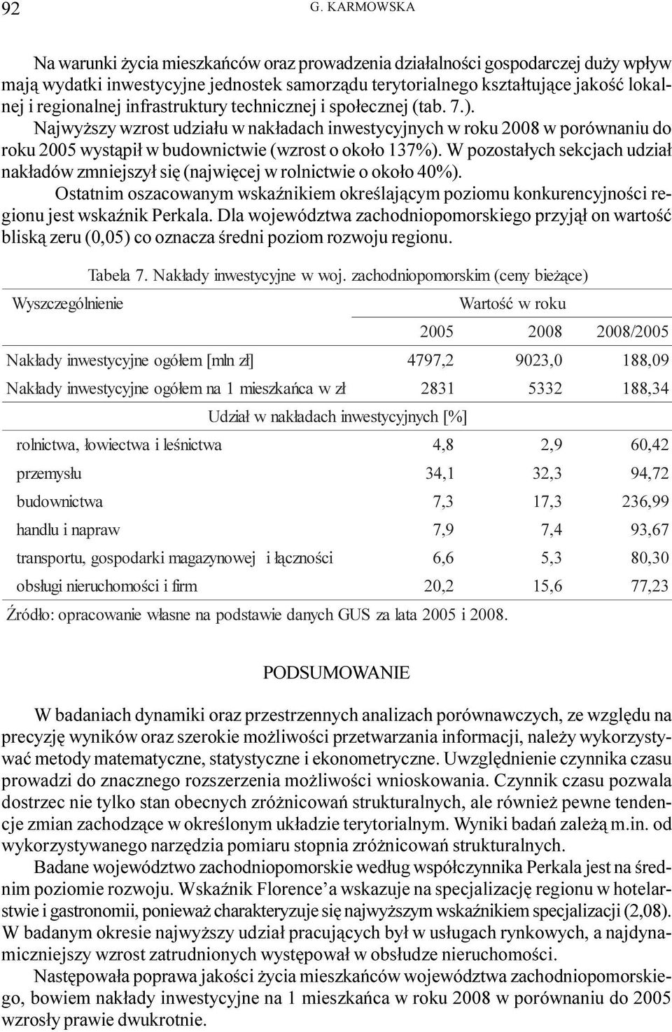 W pozosta³ych sekcjach udzia³ nak³adów zmniejszy³ siê (najwiêcej w rolnictwie o oko³o 40%). Ostatnim oszacowanym wskaÿnikiem okreœlaj¹cym poziomu konkurencyjnoœci regionu jest wskaÿnik Perkala.