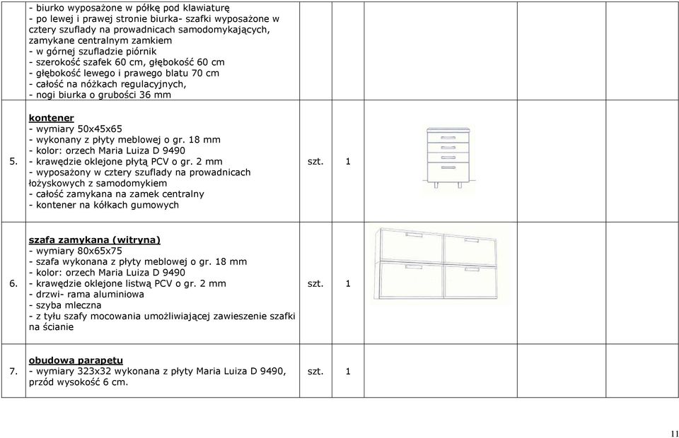 kontener - wymiary 50x45x65 - wykonany z płyty meblowej o gr. 18 mm - kolor: orzech Maria Luiza D 9490 - krawędzie oklejone płytą PCV o gr.