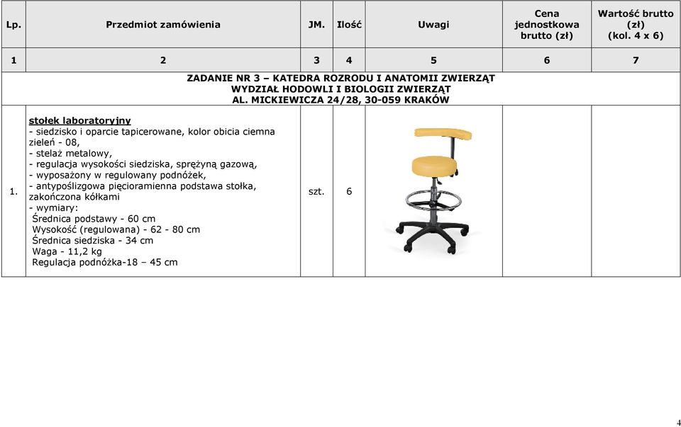 stołek laboratoryjny - siedzisko i oparcie tapicerowane, kolor obicia ciemna zieleń - 08, - stelaŝ metalowy, - regulacja wysokości siedziska, spręŝyną gazową, -