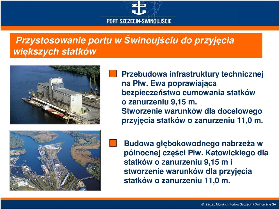 Stworzenie warunków dla docelowego przyjęcia statków o zanurzeniu 11,0 m.