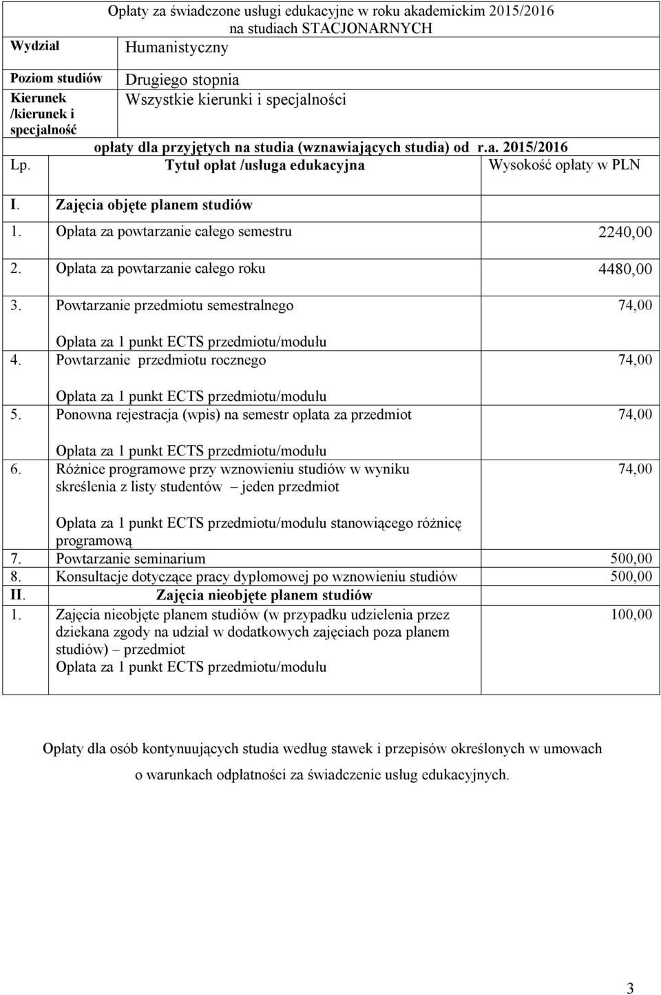 Powtarzanie przedmiotu semestralnego 4. Powtarzanie przedmiotu rocznego 5. Ponowna rejestracja (wpis) na semestr oplata za przedmiot 6.