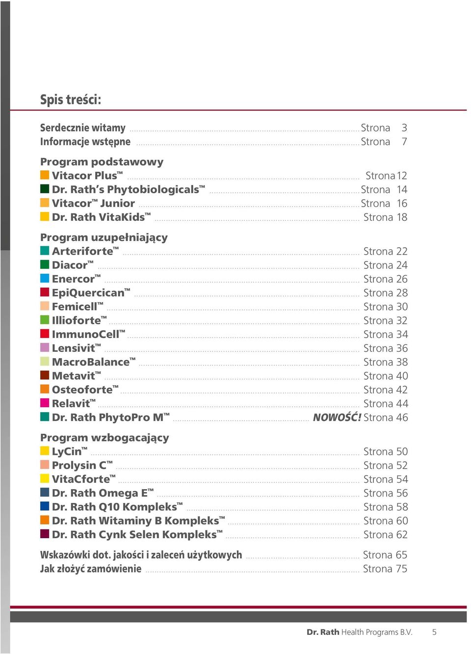 .. Strona 34 Lensivit... Strona 36 MacroBalance... Strona 38 Metavit... Strona 40 Osteoforte... Strona 42 Relavit... Strona 44 Dr. Rath PhytoPro M... NOWOŚĆ! Strona 46 Program wzbogacający LyCin.