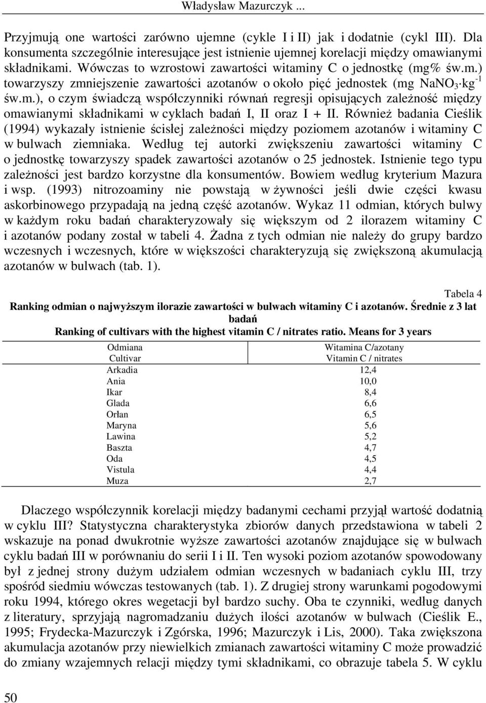 Również badania Cieślik (1994) wykazały istnienie ścisłej zależności między poziomem azotanów i witaminy C w bulwach ziemniaka.