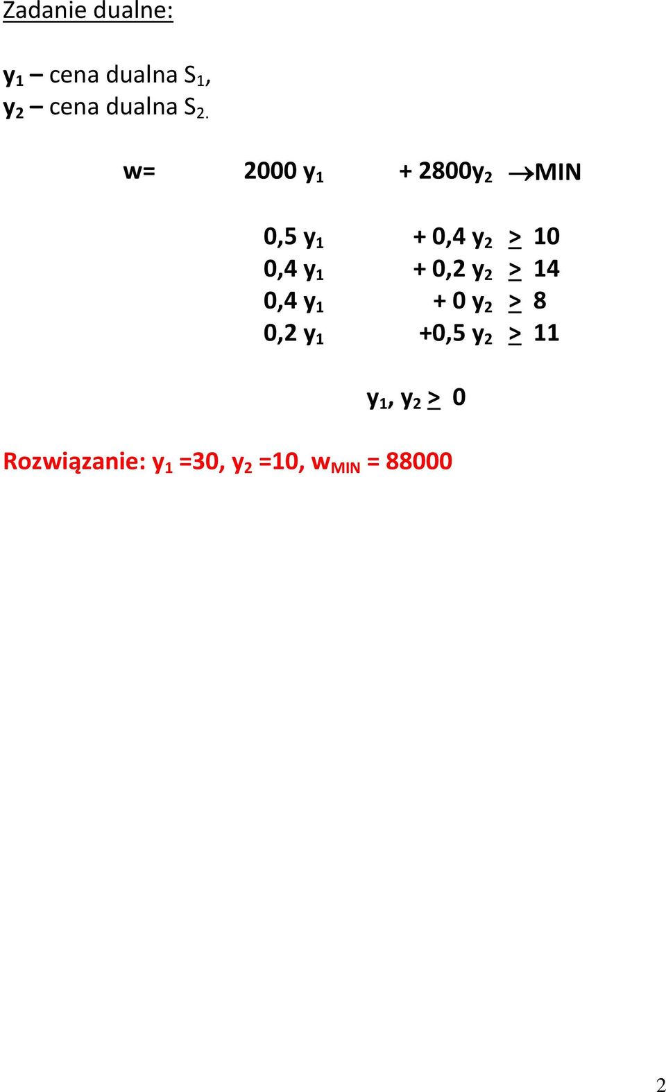 + 0,2 y 2 > 14 0,4 y 1 + 0 y 2 > 8 0,2 y 1 +0,5 y 2 > 11