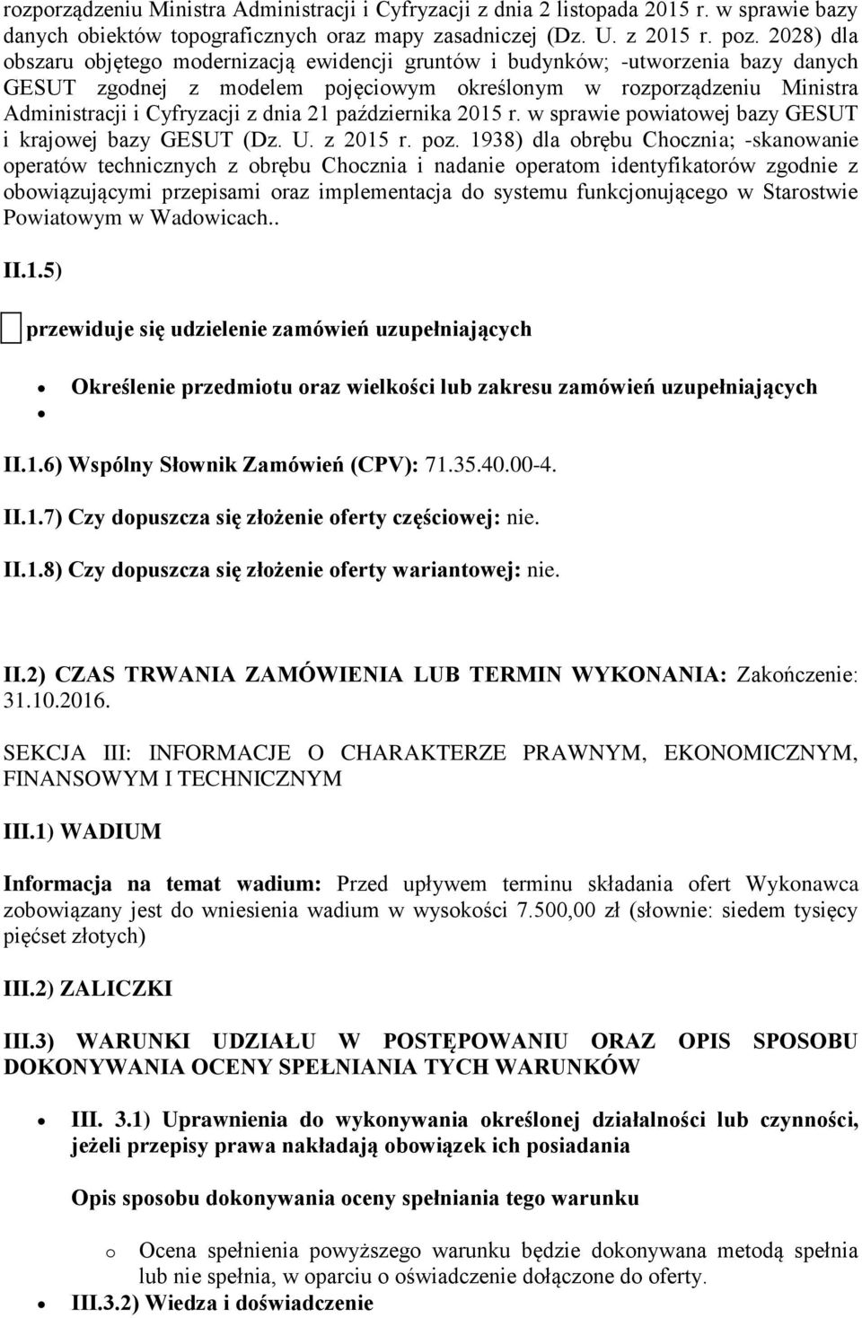 21 października 2015 r. w sprawie powiatowej bazy GESUT i krajowej bazy GESUT (Dz. U. z 2015 r. poz.