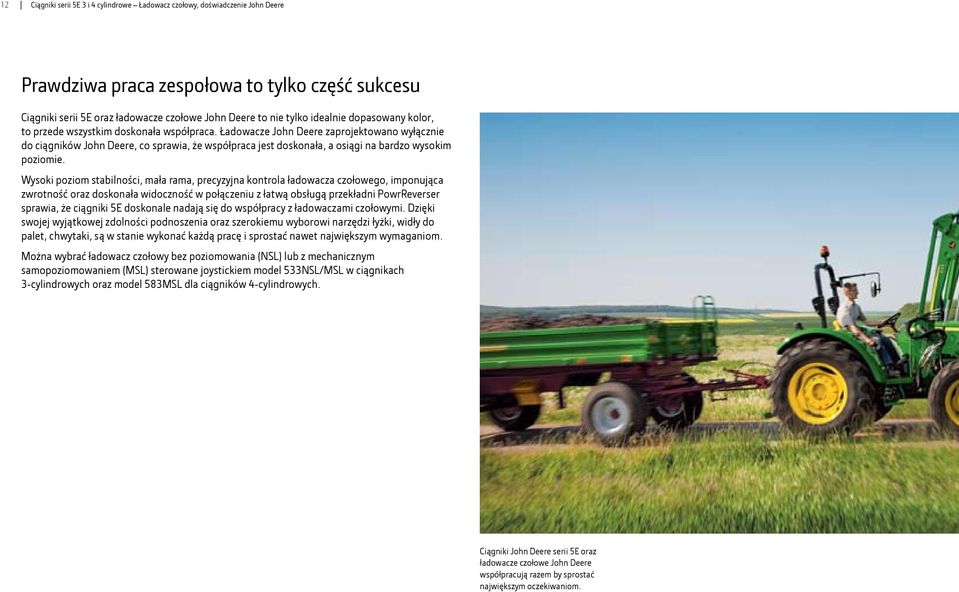 Ładowacze John Deere zaprojektowano wyłącznie do ciągników John Deere, co sprawia, że współpraca jest doskonała, a osiągi na bardzo wysokim poziomie.