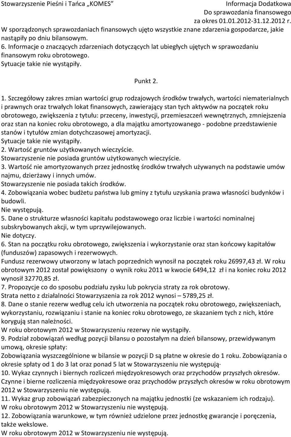 Szczegółowy zakres zmian wartości grup rodzajowych środków trwałych, wartości niematerialnych i prawnych oraz trwałych lokat finansowych, zawierający stan tych aktywów na początek roku obrotowego,