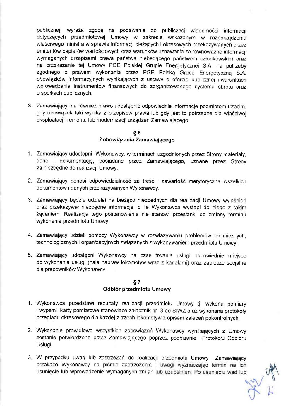 przekazanie tej Umowy PGE Polskiej Grupie Energetycznej S.A.