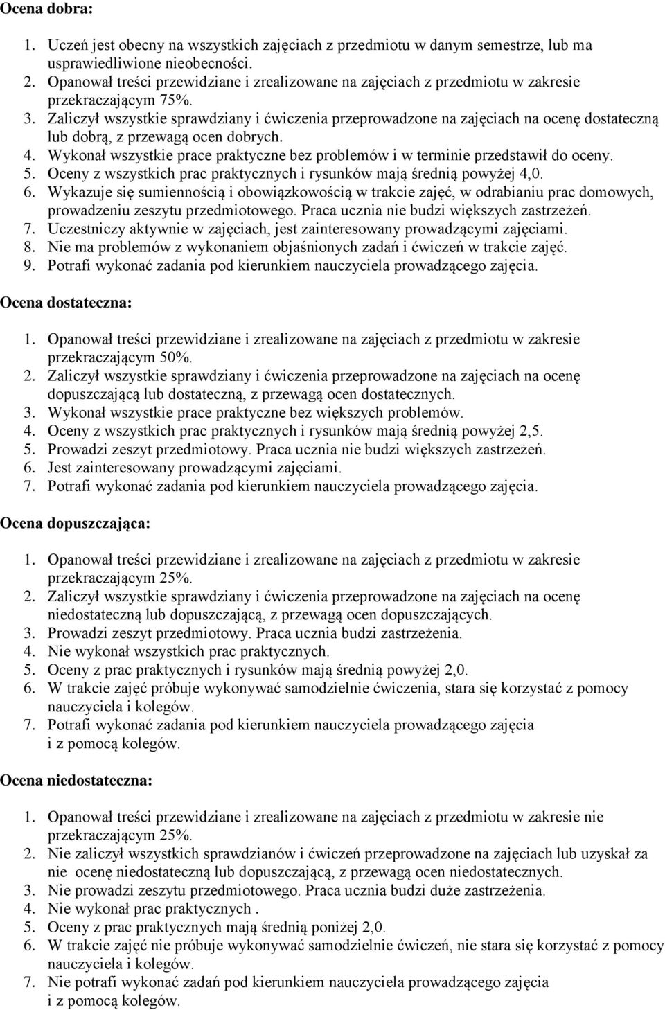 Zaliczył wszystkie sprawdziany i ćwiczenia przeprowadzone na zajęciach na ocenę dostateczną lub dobrą, z przewagą ocen dobrych. 4.