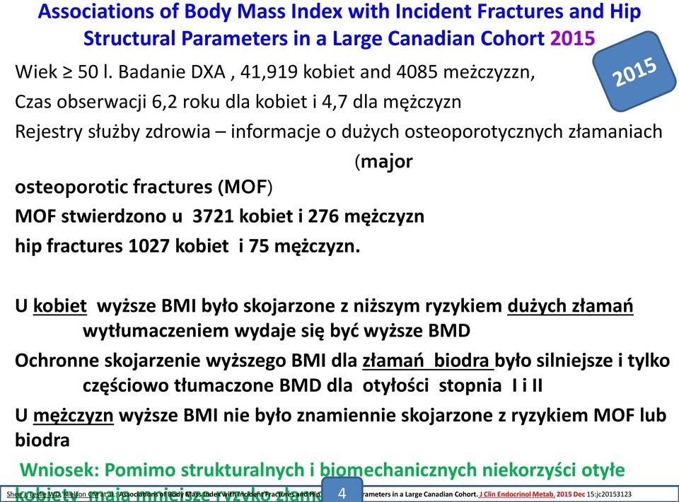 fractures (MOF) MOF stwierdzono u 3721 kobiet i 276 mężczyzn hip fractures 1027 kobiet i 75 mężczyzn.