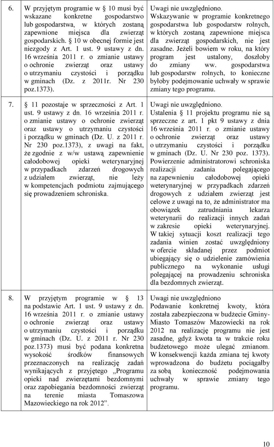 11 pozostaje w sprzeczności z Art. 1 ust. 9 ustawy z dn. 16 września 2011 r. o zmianie ustawy o ochronie zwierząt oraz ustawy o utrzymaniu czystości i porządku w gminach (Dz. U. z 2011 r. Nr 230 poz.