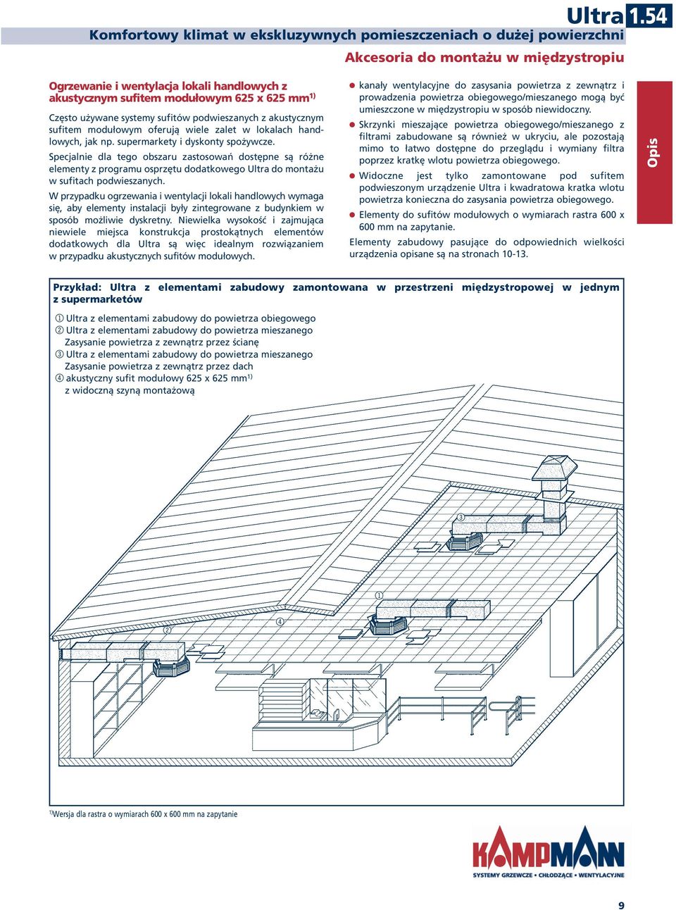 handlowych, jak np. supermarkety i dyskonty spożywcze. Specjalnie dla tego obszaru zastosowań dostępne są różne elementy z programu osprzętu dodatkowego do montażu w sufitach podwieszanych.