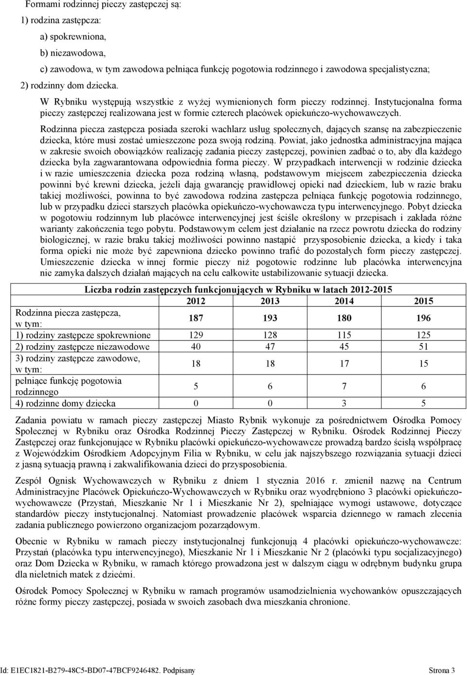 Instytucjonalna forma pieczy zastępczej realizowana jest w formie czterech placówek opiekuńczo-wychowawczych.