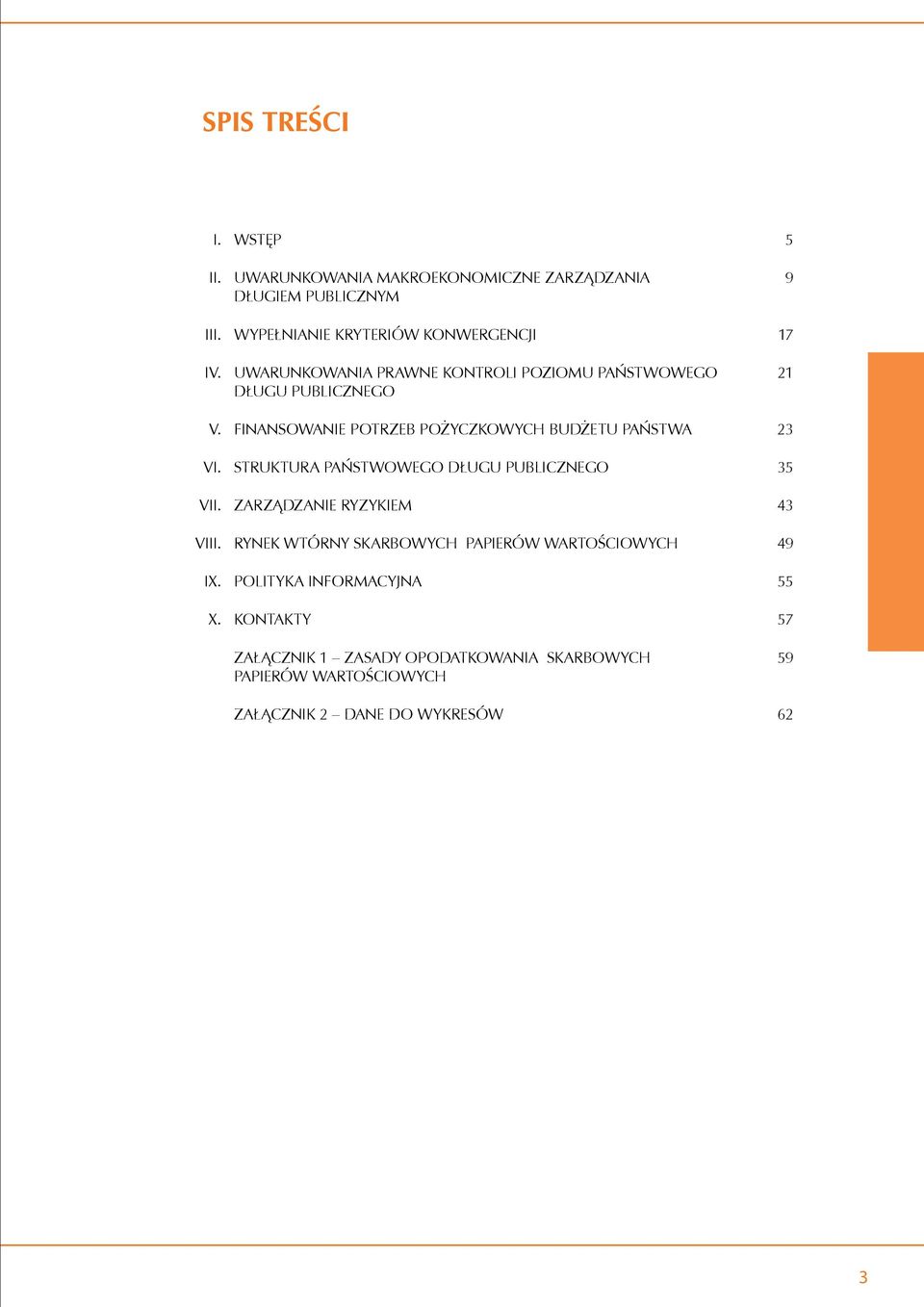 FINANSOWANIE POTRZEB POŻYCZKOWYCH BUDŻETU PAńSTWA 23 VI. STRUKTURA PAńSTWOWEGO DŁUGU PUBLICZNEGO 35 VII. ZARZąDZANIE RYZYKIEM 43 VIII.