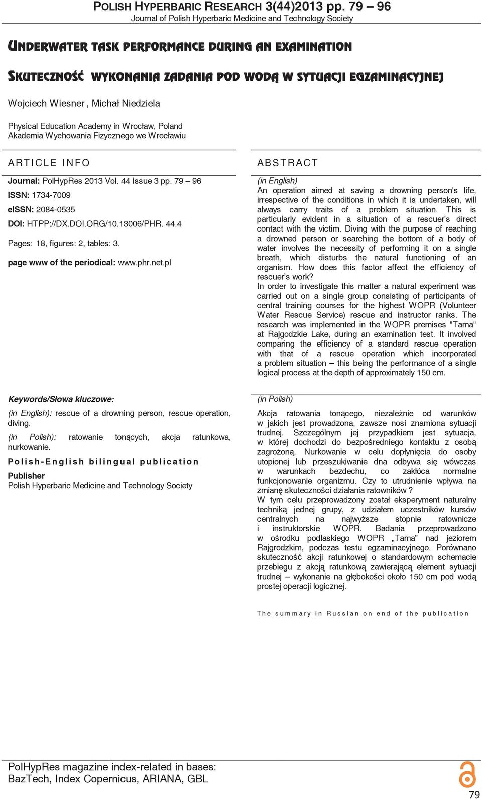 79 96 ISSN: 1734-7009 eissn: 2084-0535 DOI: HTPP://DX.DOI.ORG/10.13006/PHR. 44.4 Pages: 18, figures: 2, tables: 3. page www of the periodical: www.phr.net.